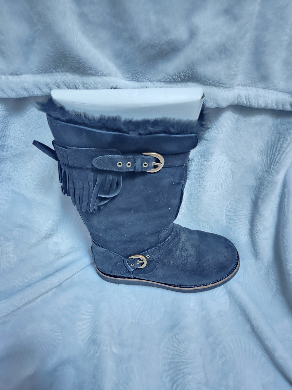 Women's Suede Mid-Calf Fringe Winter Boots - Gray UGG